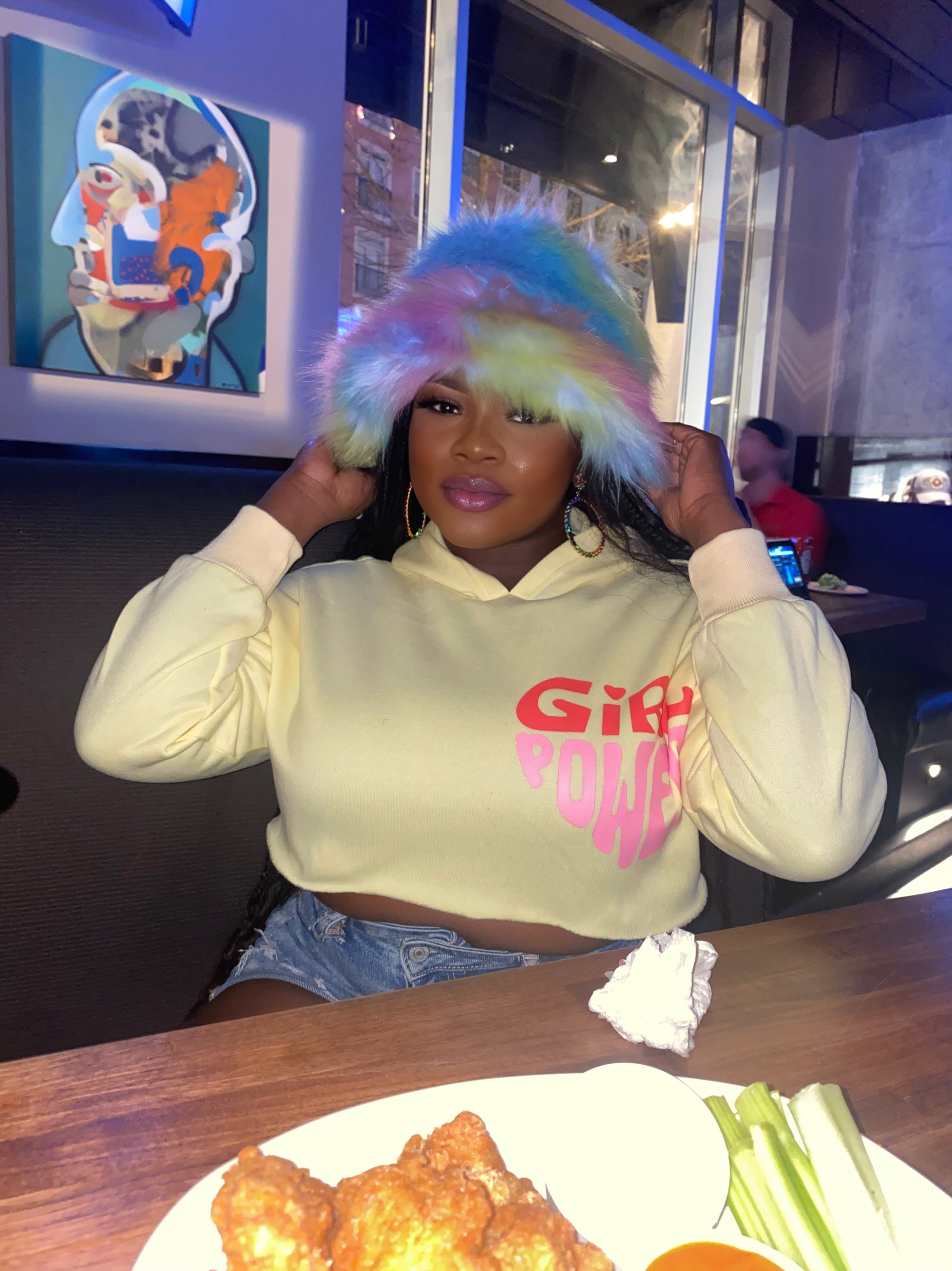 Girl Power Crop Top Hoodie *yellow*