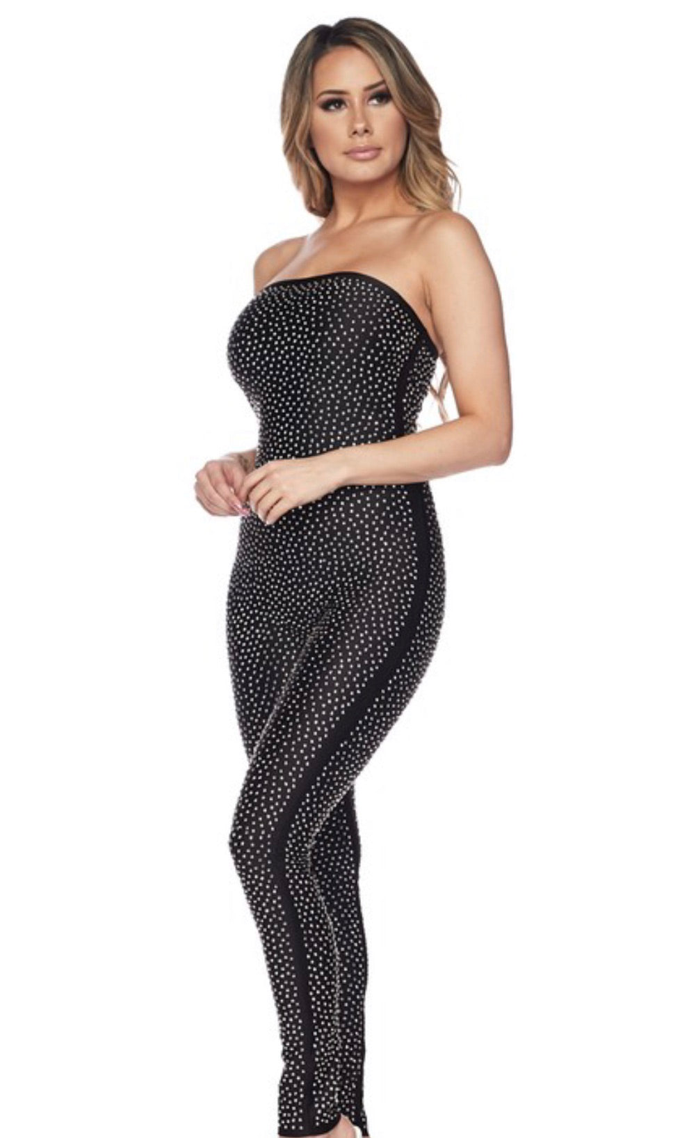 STRAPLESS DIAMOND DANCING JUMPSUIT